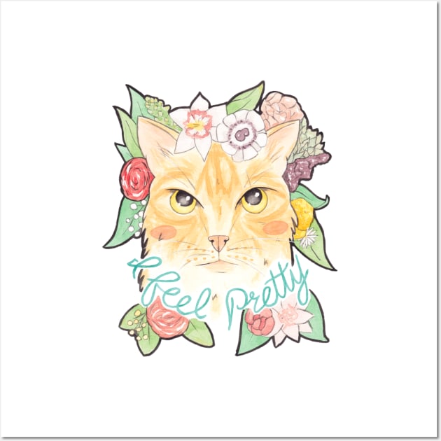 I Feel Pretty // Ginger Cat with Flowers Wall Art by arosecast